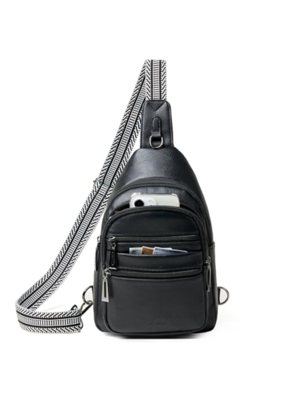 Vegan Leather Sling Bag Crossbody Fanny Pack Travel Daypack 4 Zip Pockets